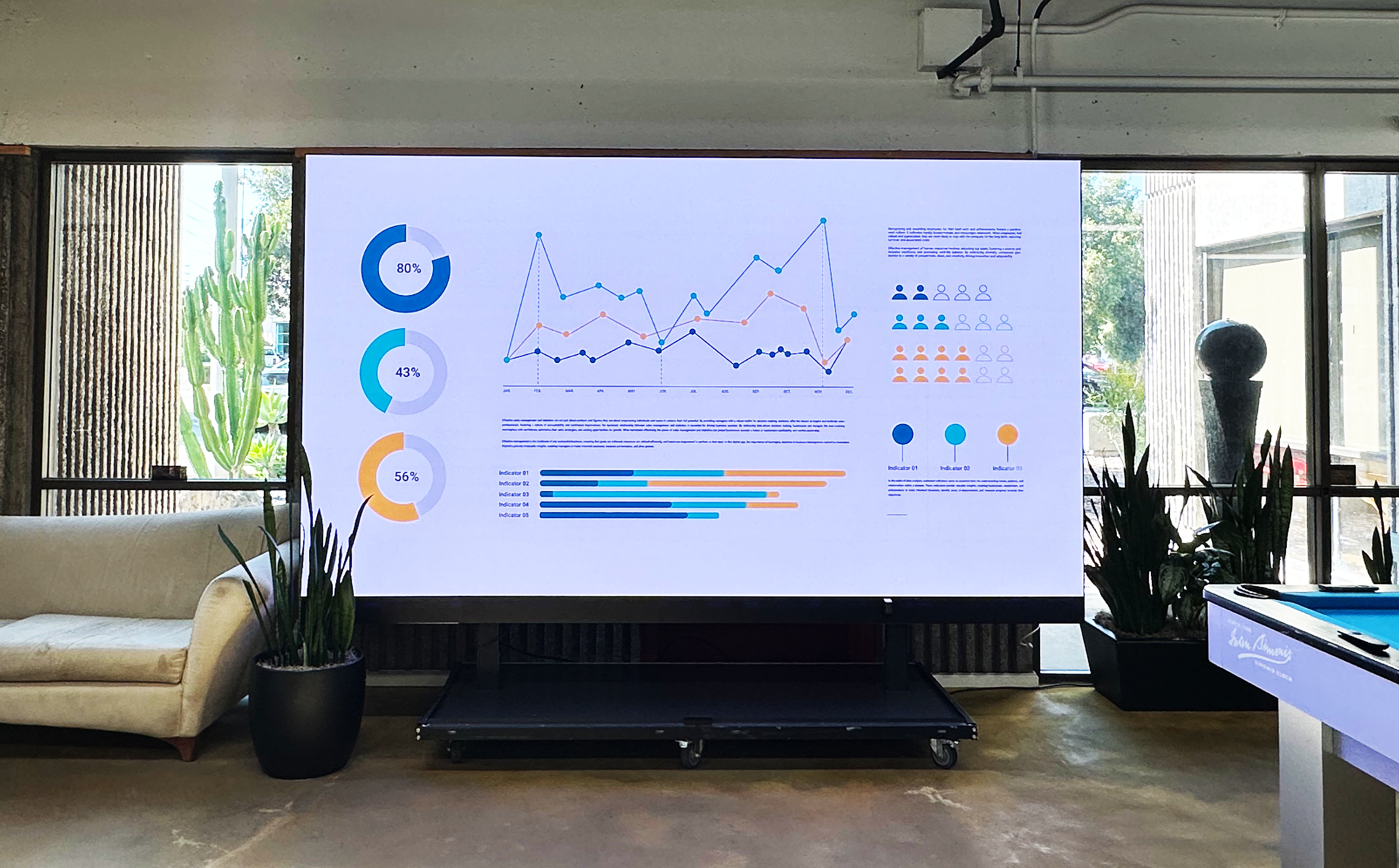 Large LED screen displaying presentation slide for office and conference room use
