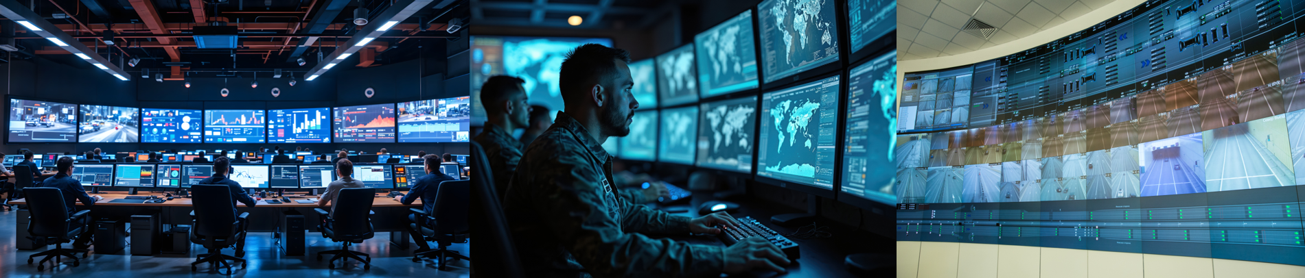 U.S. government control room with multiple LED screens and real-time monitoring systems