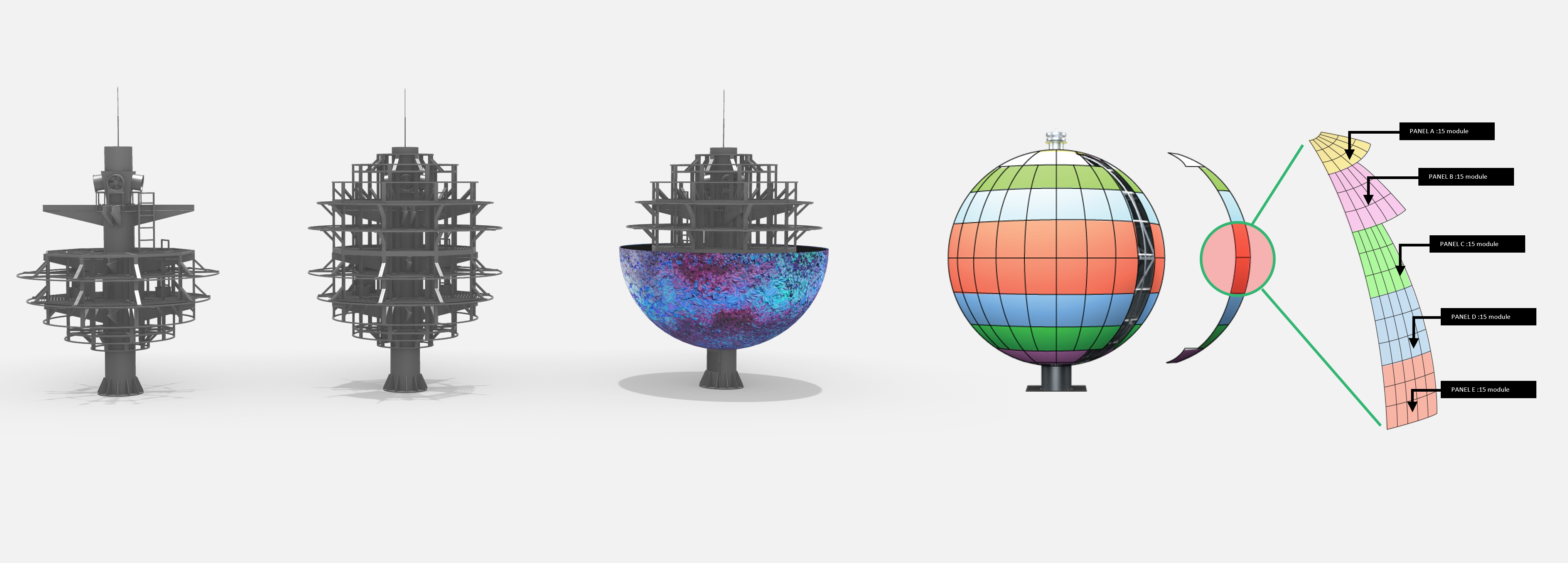 Spherical LED display design process from frame structure to modular LED panel mapping